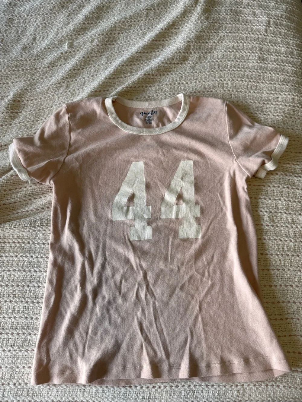 Brandy Melville Light Pink Ringer Tee with White '44' Graphic